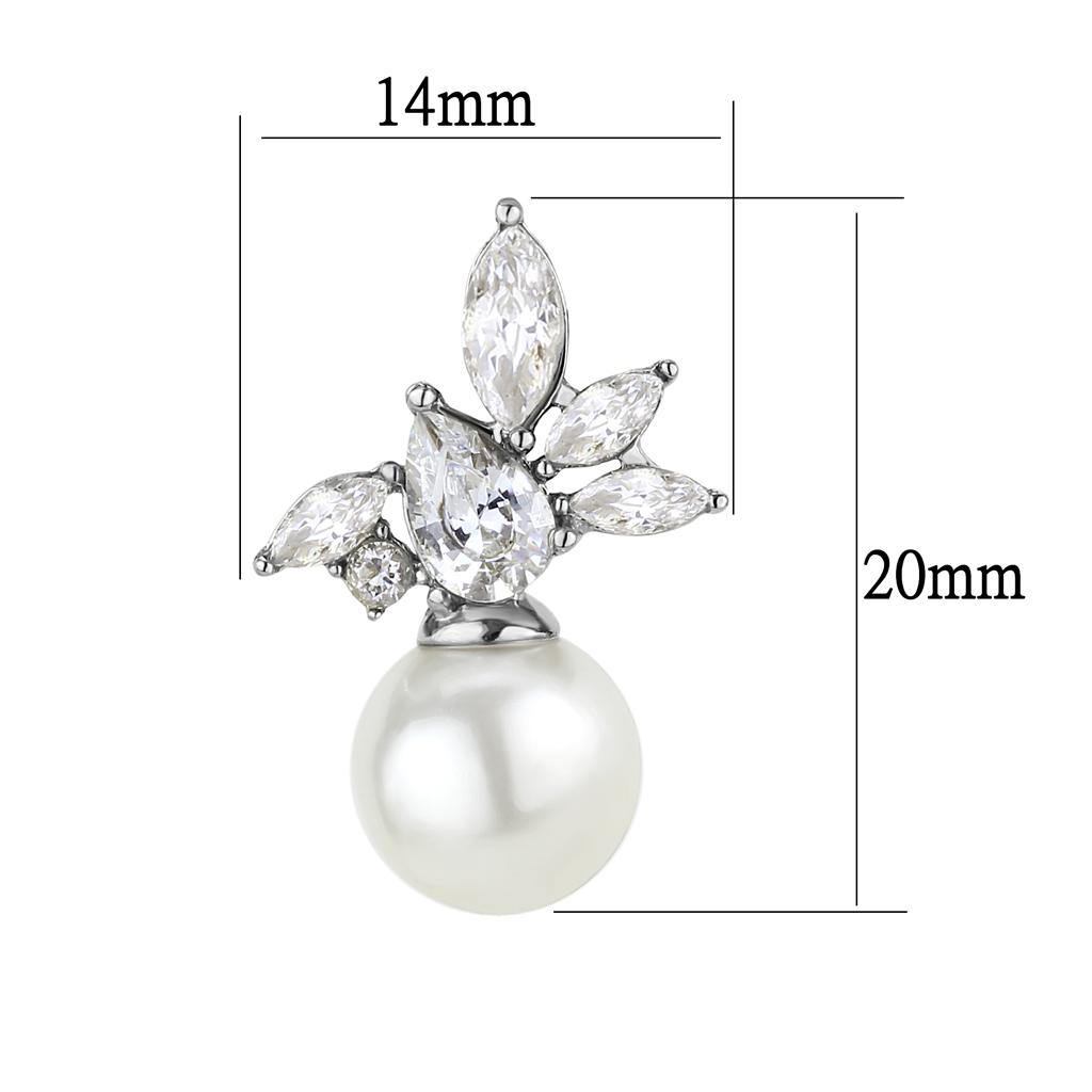 TK3478 - High polished (no plating) Stainless Steel Earrings with Synthetic Pearl in White