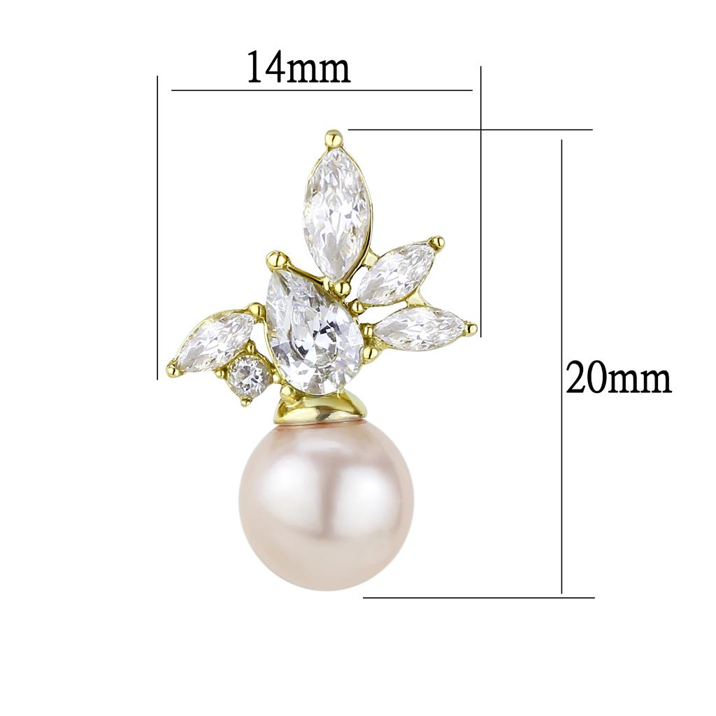 TK3479 - IP Gold(Ion Plating) Stainless Steel Earrings with Synthetic Pearl in Light Rose