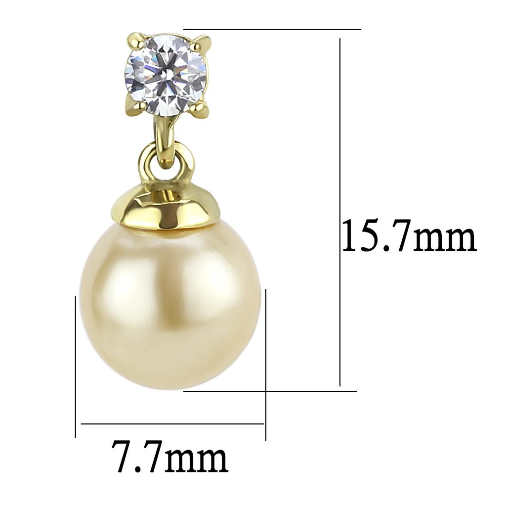 TK3480 - IP Gold(Ion Plating) Stainless Steel Earrings with Synthetic Pearl in Champagne