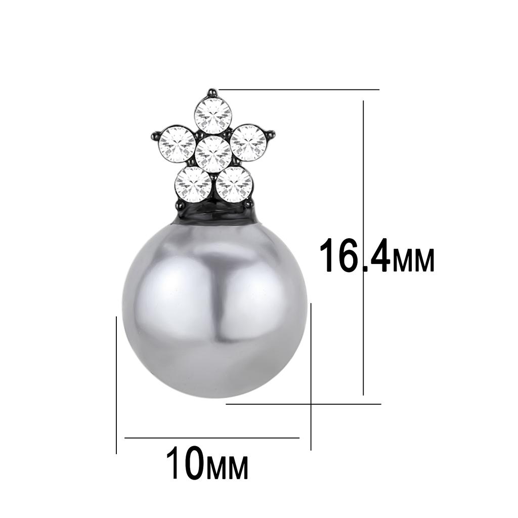 TK3482 - IP Black(Ion Plating) Stainless Steel Earrings with Synthetic Pearl in Light Gray