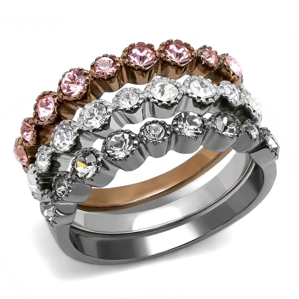 TK3497 - High polished (no plating) Stainless Steel Ring with Top Grade Crystal  in Clear