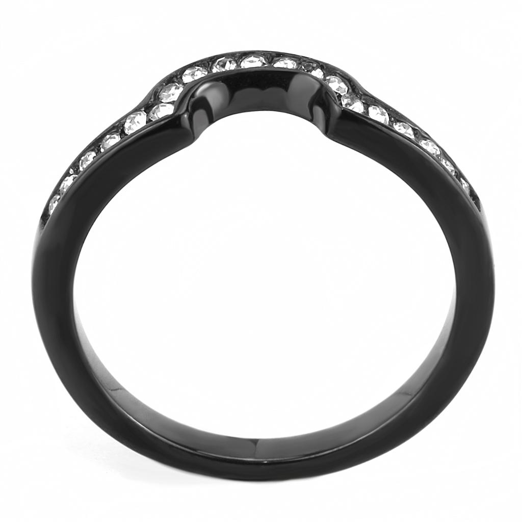 TK3498 - IP Black(Ion Plating) Stainless Steel Ring with Top Grade Crystal  in Clear