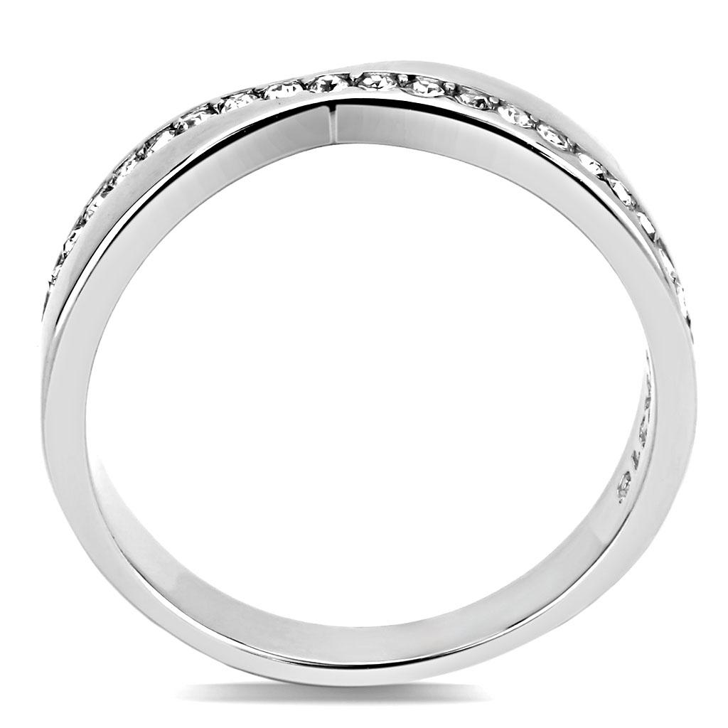 TK3501 - High polished (no plating) Stainless Steel Ring with Top Grade Crystal  in Clear