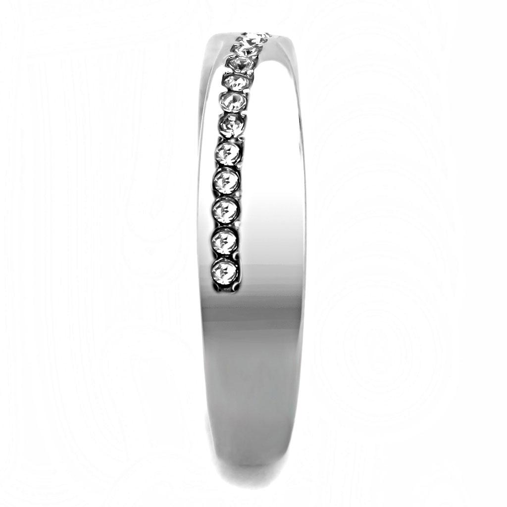 TK3501 - High polished (no plating) Stainless Steel Ring with Top Grade Crystal  in Clear