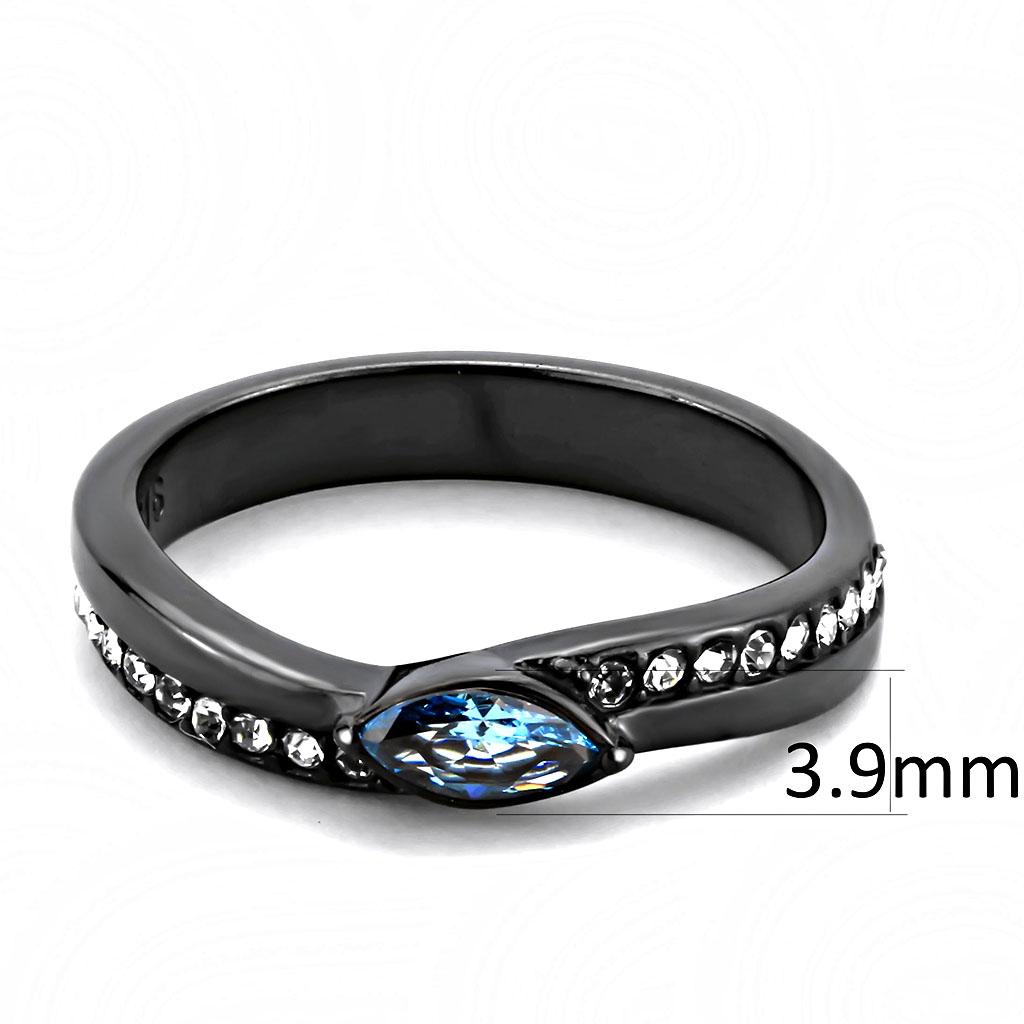 TK3511 - IP Light Black  (IP Gun) Stainless Steel Ring with AAA Grade CZ  in Sea Blue