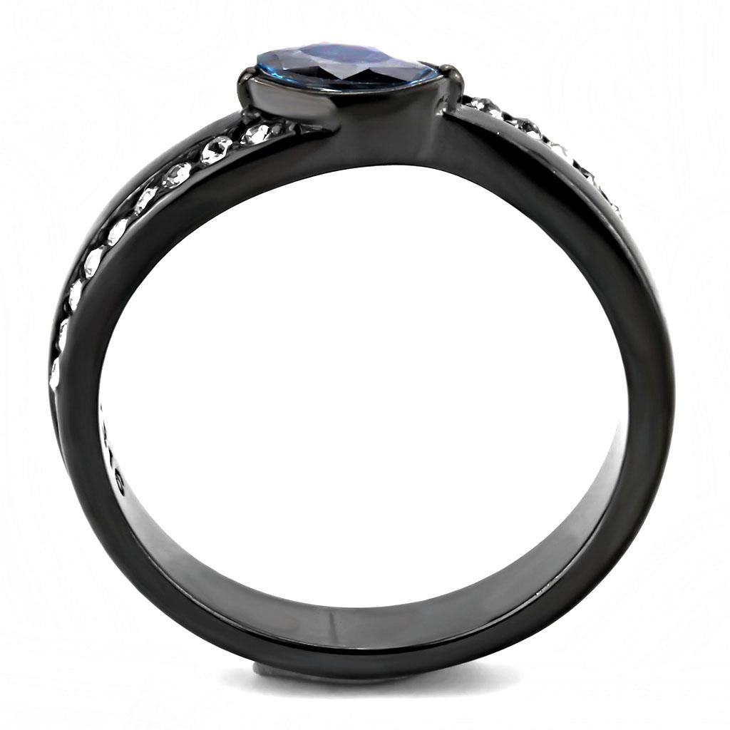 TK3511 - IP Light Black  (IP Gun) Stainless Steel Ring with AAA Grade CZ  in Sea Blue