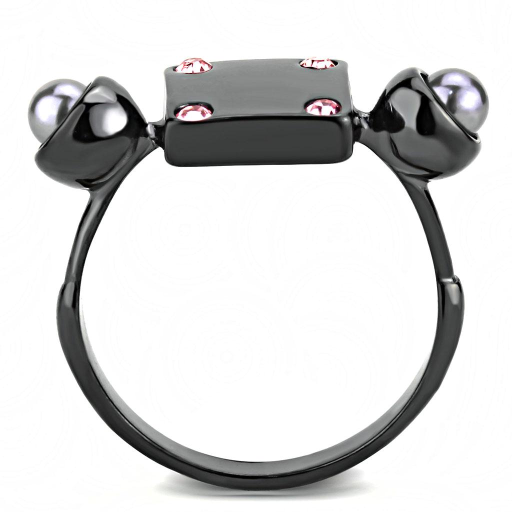 TK3513 - IP Light Black  (IP Gun) Stainless Steel Ring with Synthetic Pearl in Gray