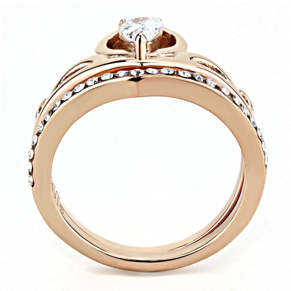 TK3518 - IP Rose Gold(Ion Plating) Stainless Steel Ring with AAA Grade CZ  in Clear