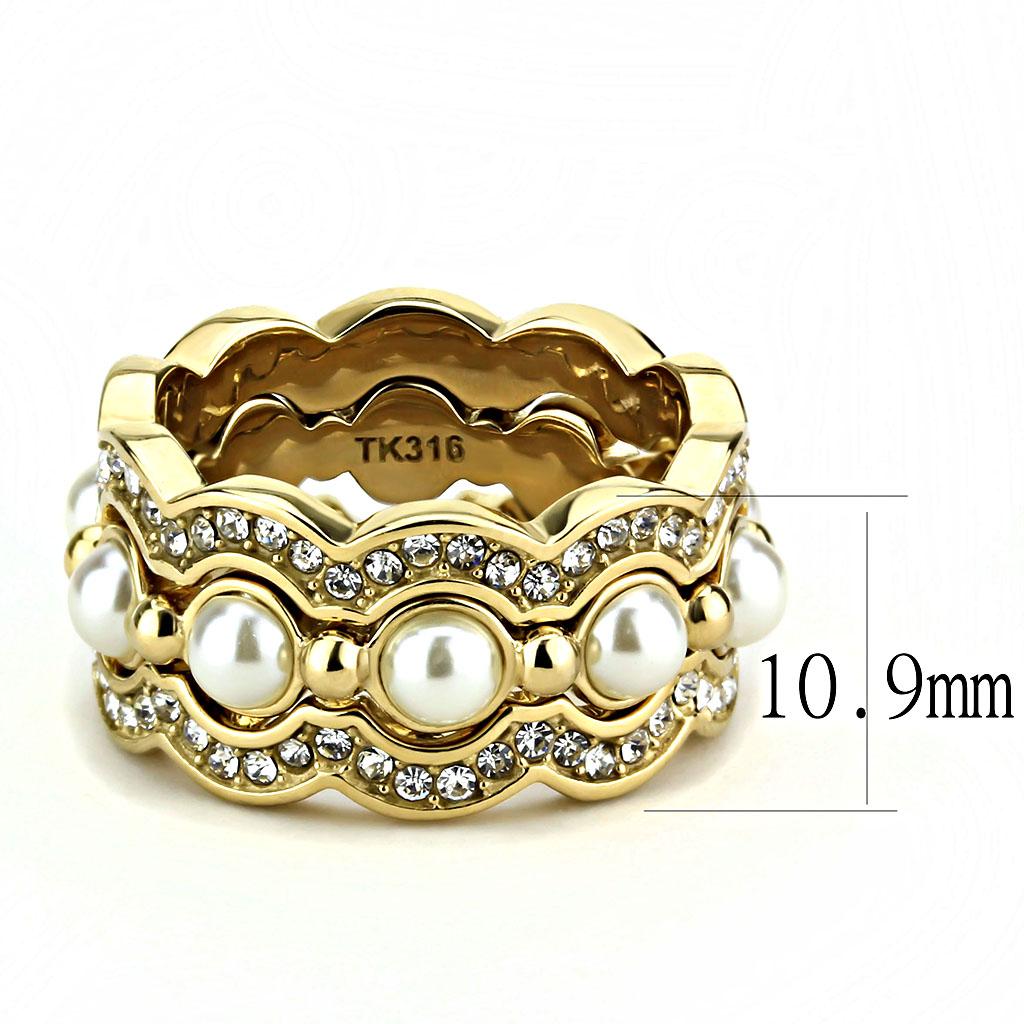 TK3520 - IP Gold(Ion Plating) Stainless Steel Ring with Synthetic Pearl in White