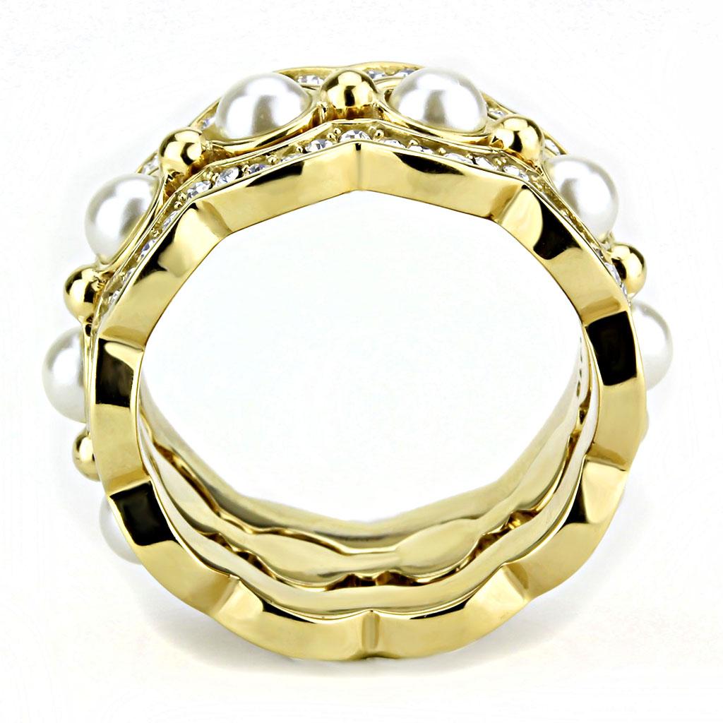 TK3520 - IP Gold(Ion Plating) Stainless Steel Ring with Synthetic Pearl in White