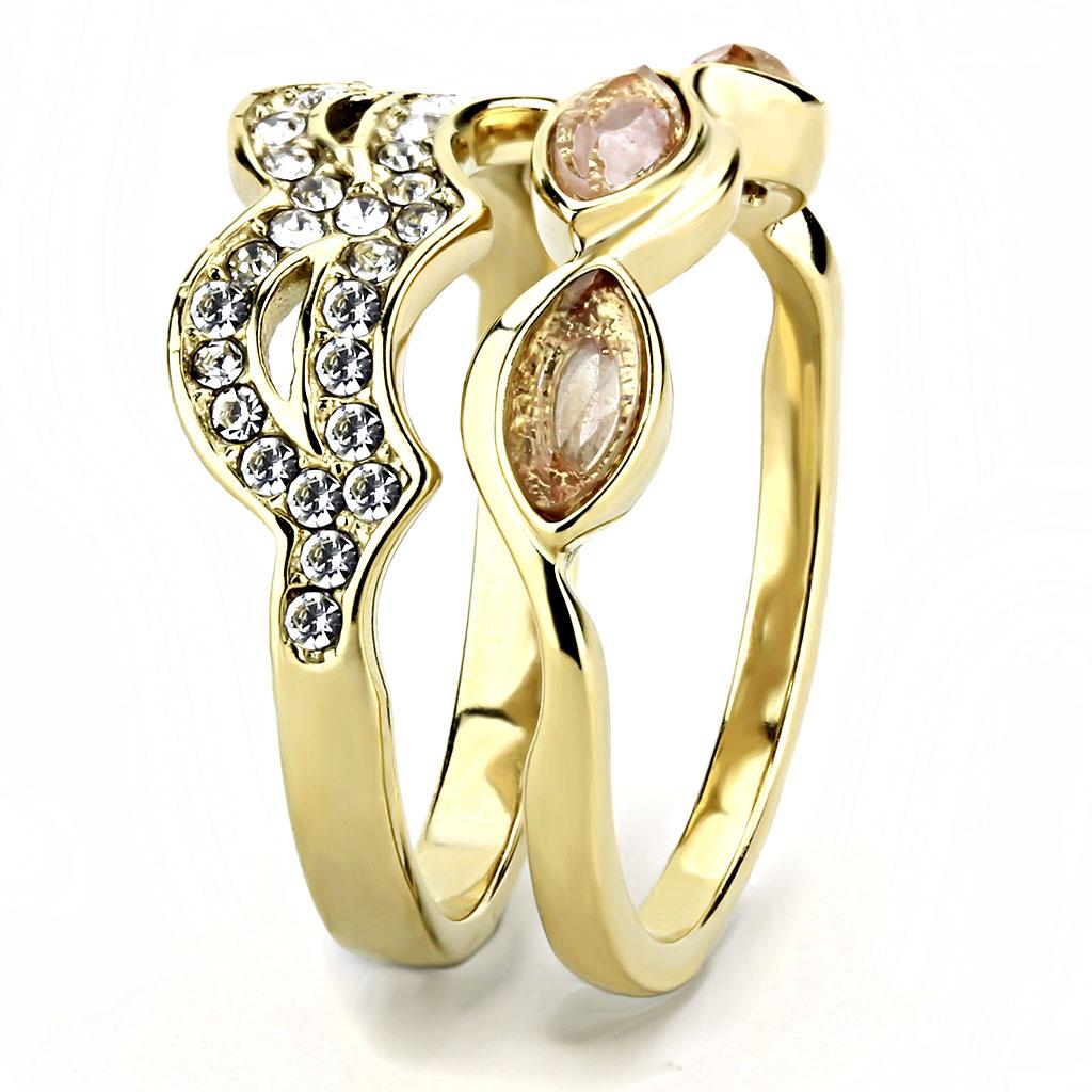 TK3521 - IP Gold(Ion Plating) Stainless Steel Ring with Synthetic Synthetic Glass in Light Peach