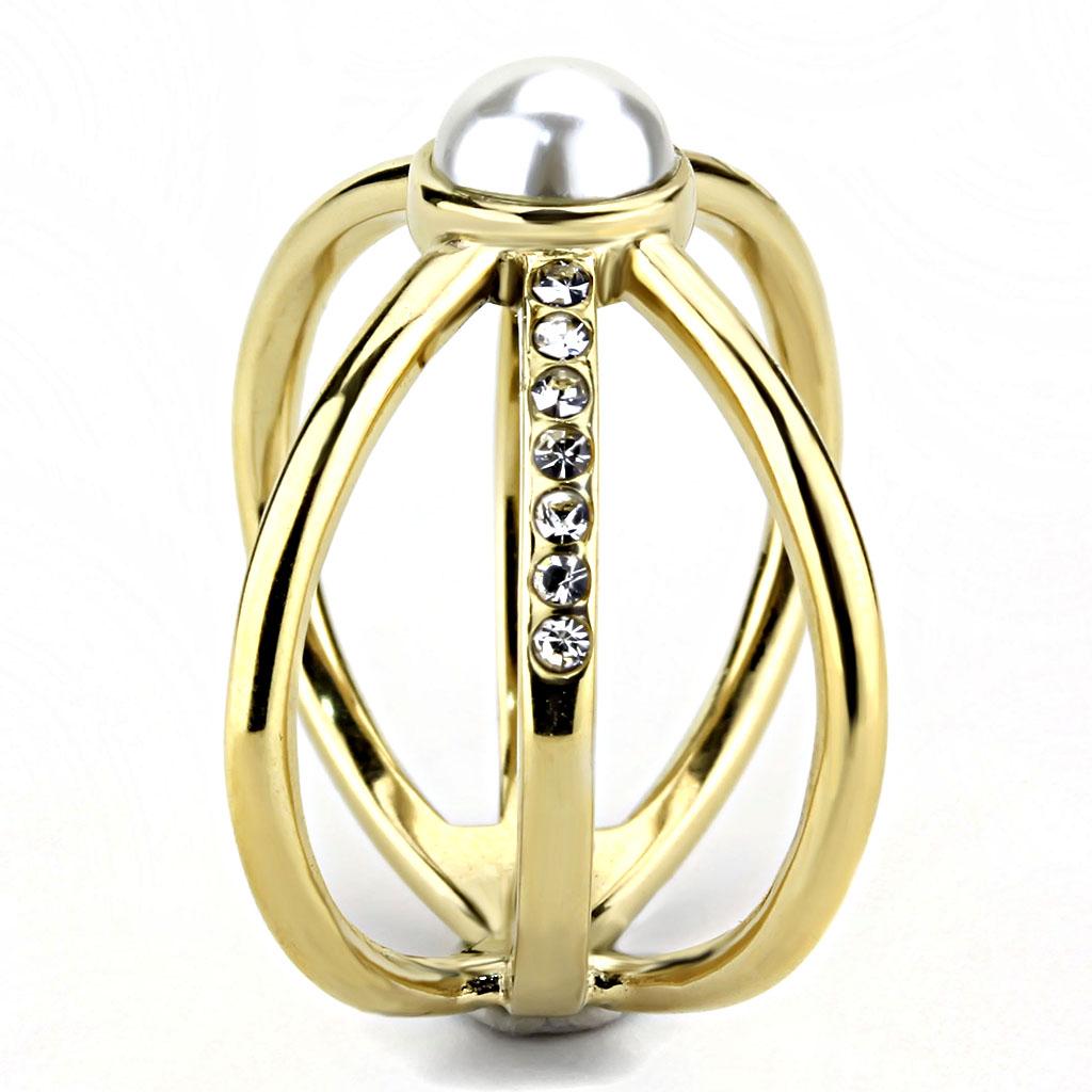 TK3522 - IP Gold(Ion Plating) Stainless Steel Ring with Synthetic Pearl in White