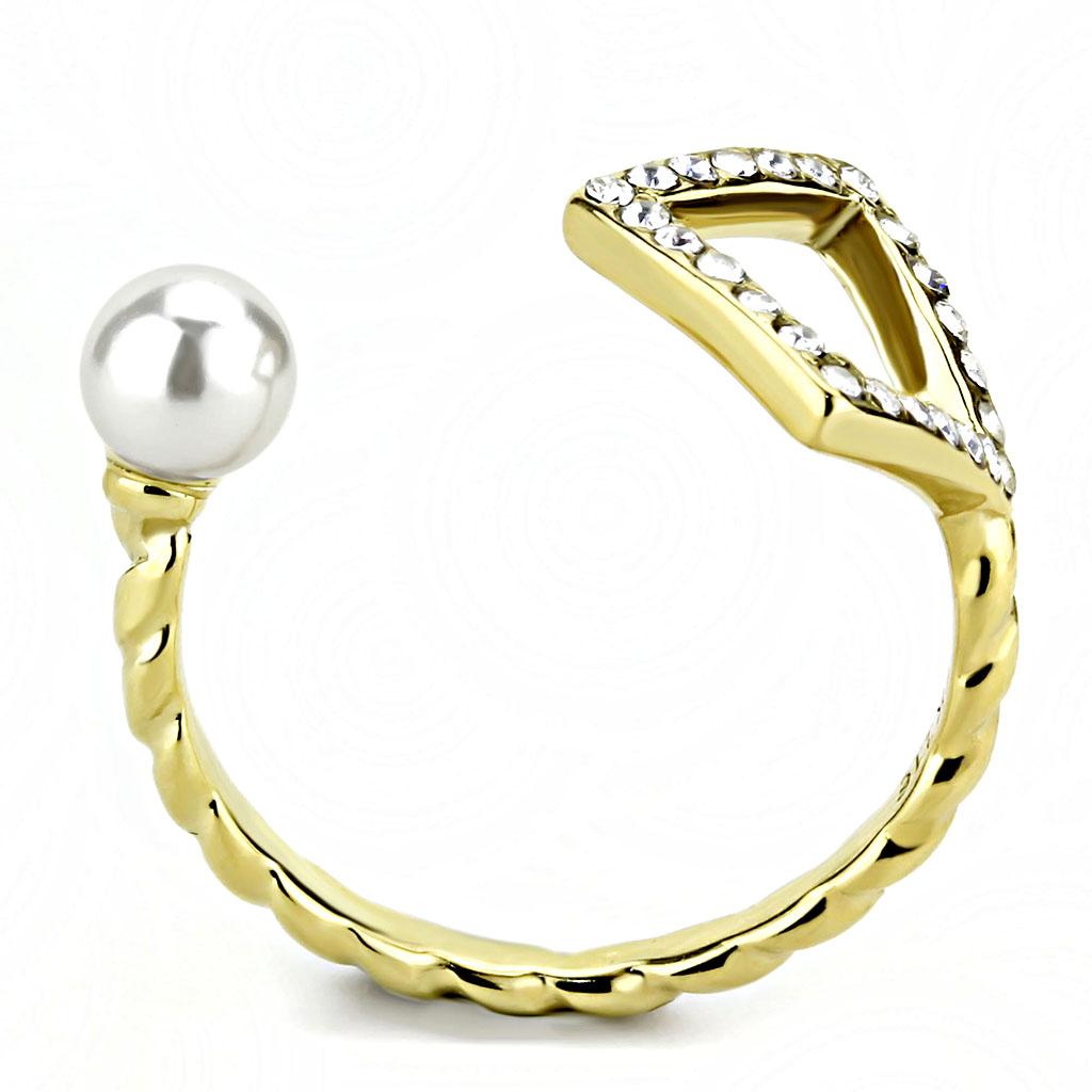 TK3523 - IP Gold(Ion Plating) Stainless Steel Ring with Synthetic Pearl in White