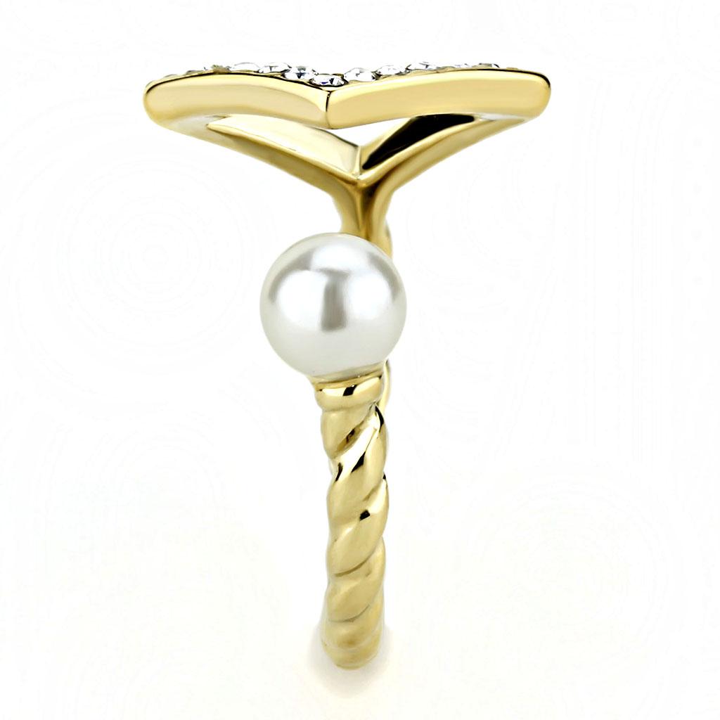 TK3523 - IP Gold(Ion Plating) Stainless Steel Ring with Synthetic Pearl in White