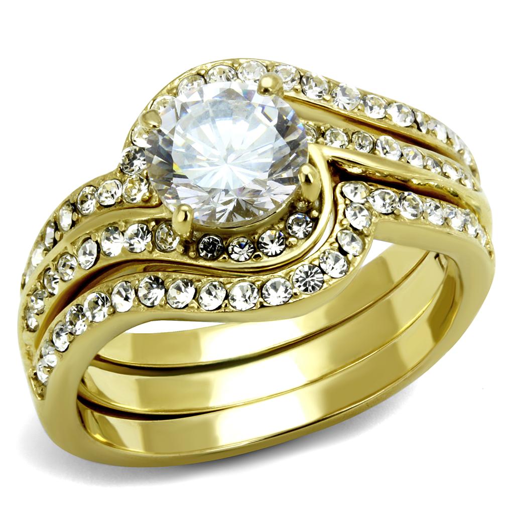 TK3527 - IP Gold(Ion Plating) Stainless Steel Ring with Top Grade Crystal  in Clear