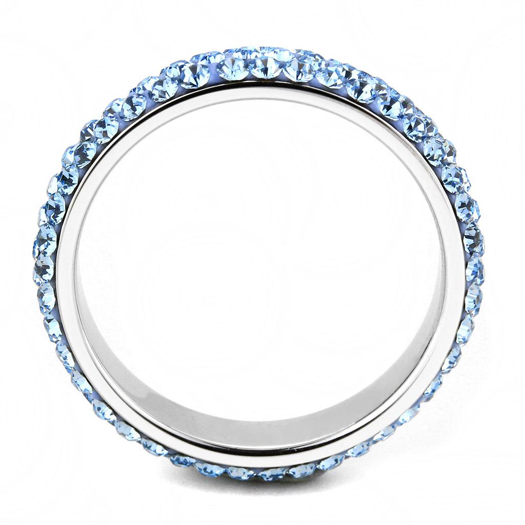 TK3535 - High polished (no plating) Stainless Steel Ring with Top Grade Crystal  in Sea Blue