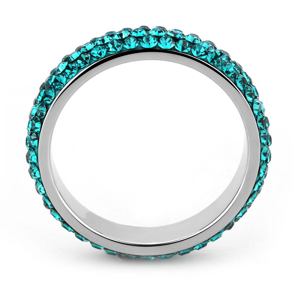 TK3538 - High polished (no plating) Stainless Steel Ring with Top Grade Crystal  in Blue Zircon