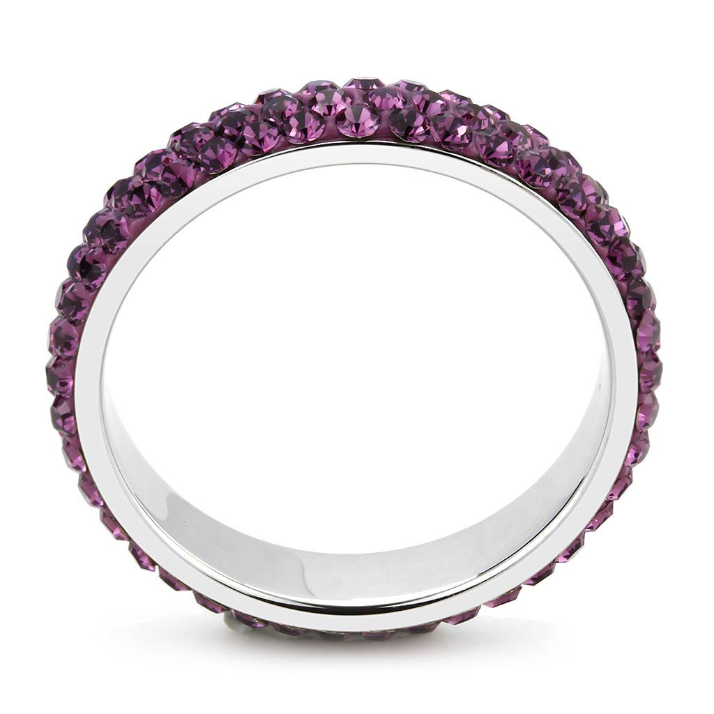 TK3541 - High polished (no plating) Stainless Steel Ring with Top Grade Crystal  in Amethyst