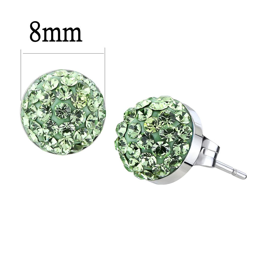 TK3548 - High polished (no plating) Stainless Steel Earrings with Top Grade Crystal  in Peridot