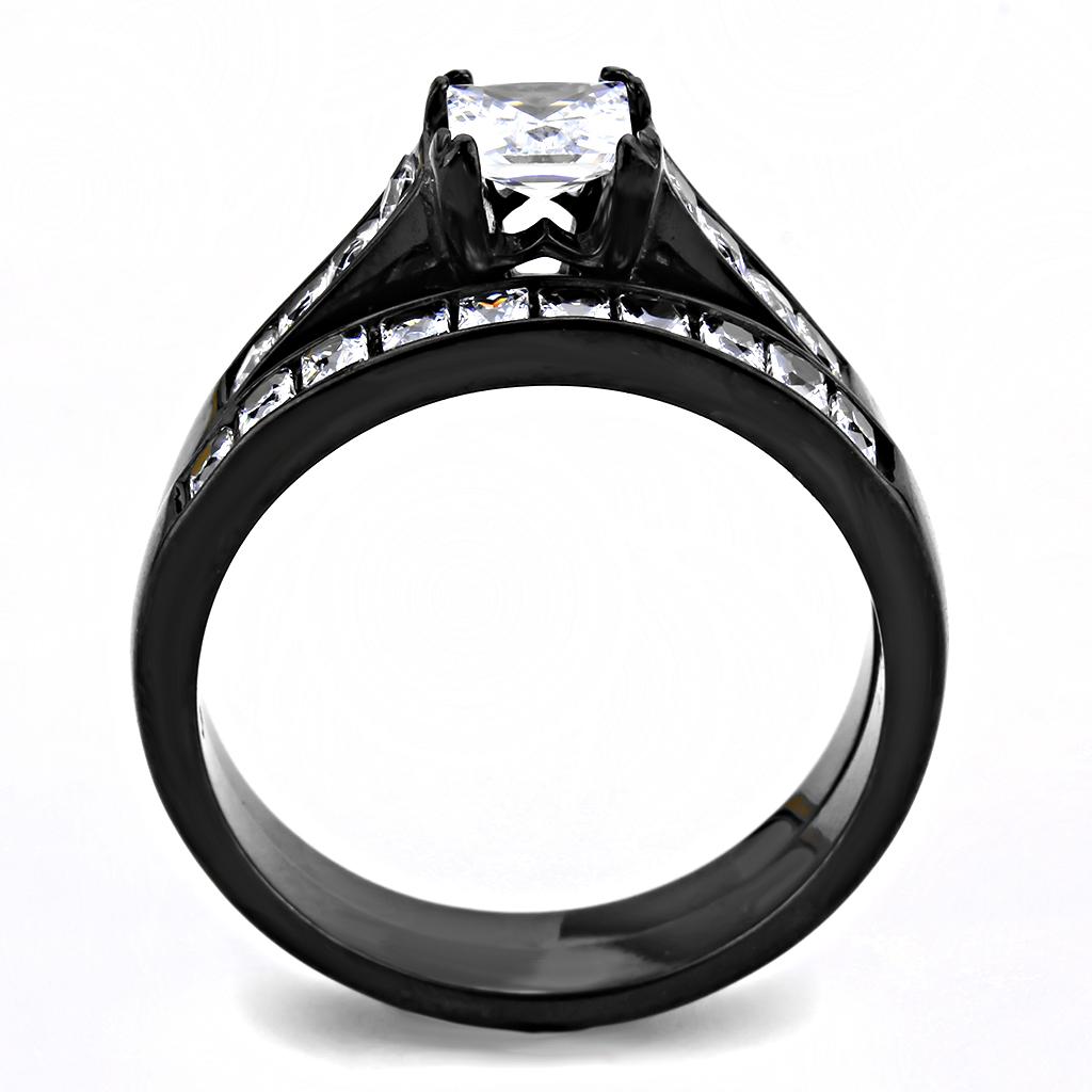 TK3555 - IP Black(Ion Plating) Stainless Steel Ring with AAA Grade CZ  in Clear