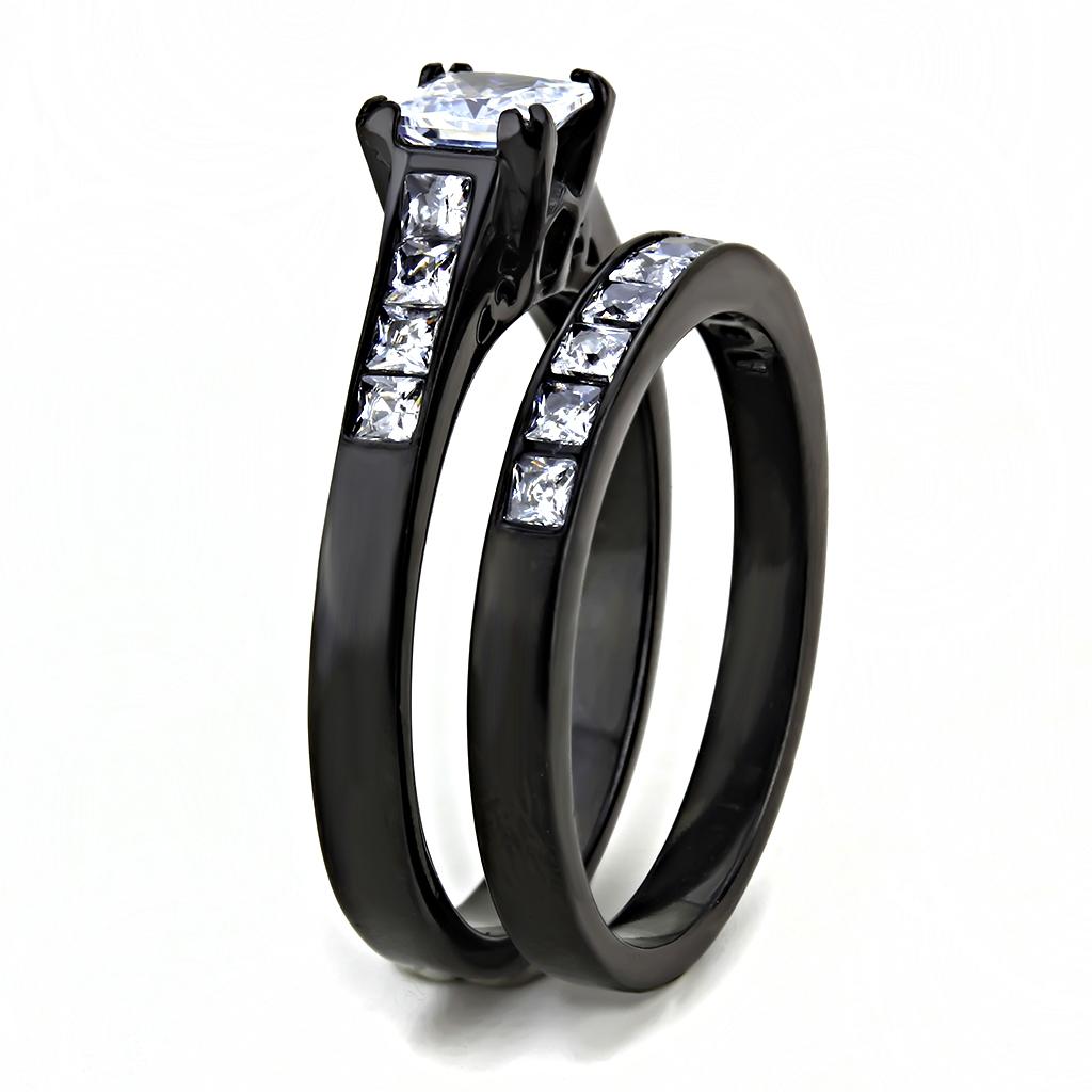 TK3555 - IP Black(Ion Plating) Stainless Steel Ring with AAA Grade CZ  in Clear