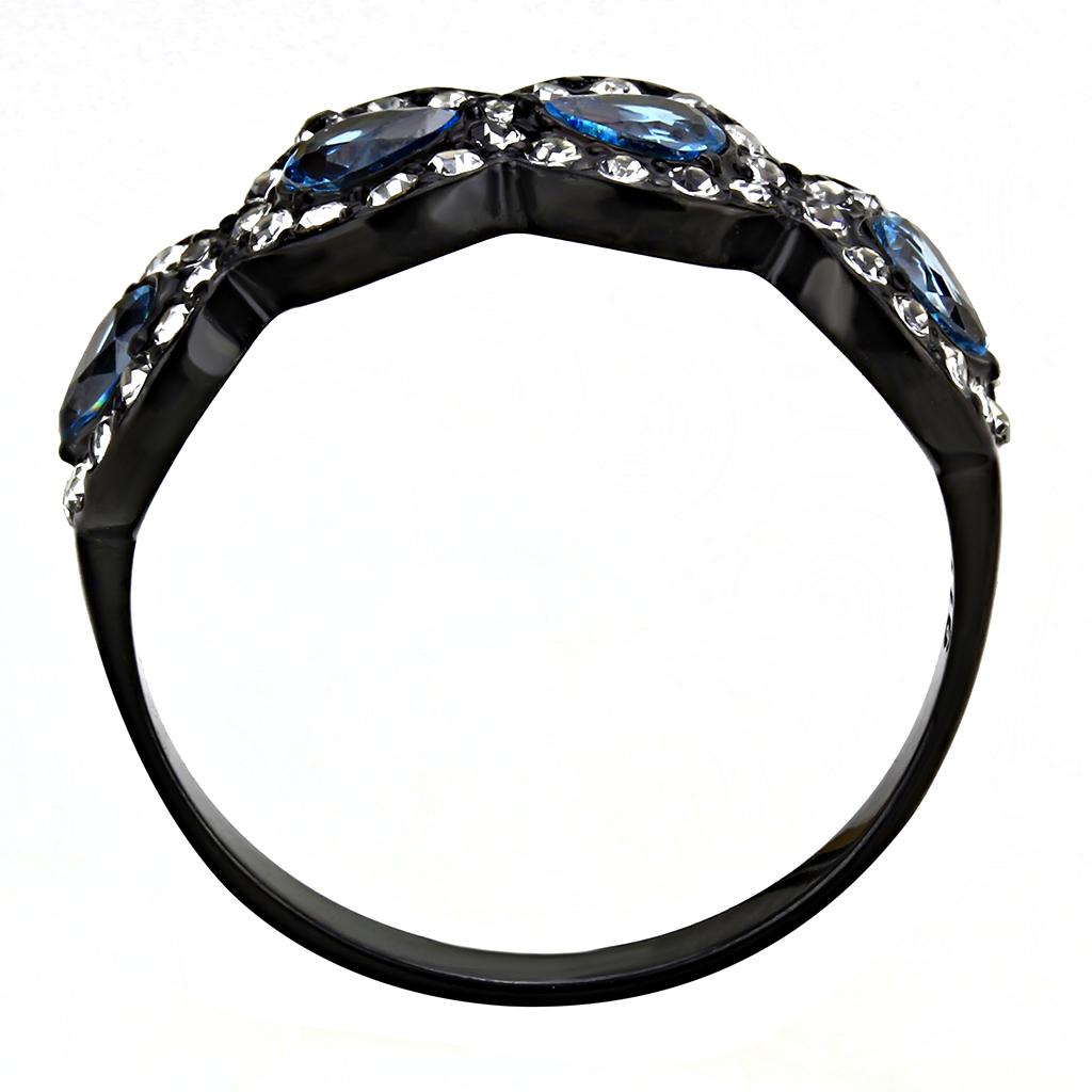 TK3559 - IP Black(Ion Plating) Stainless Steel Ring with AAA Grade CZ  in Sea Blue