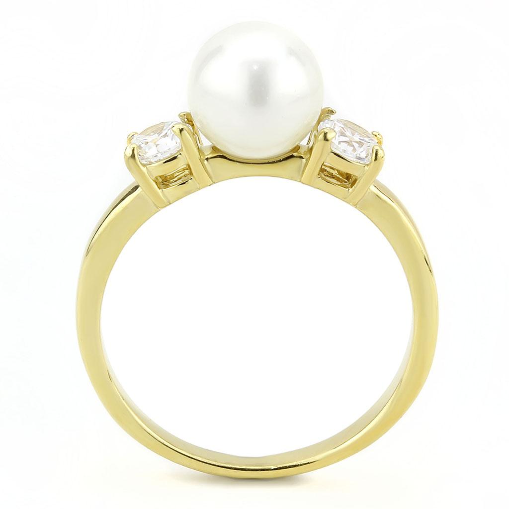 TK3567 - IP Gold(Ion Plating) Stainless Steel Ring with Synthetic Pearl in White