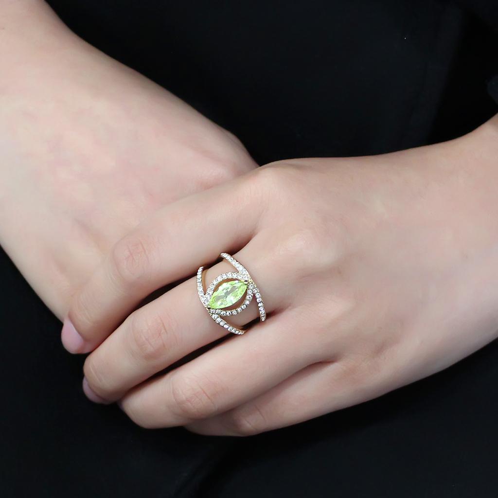 TK3578 - IP Gold(Ion Plating) Stainless Steel Ring with AAA Grade CZ  in Apple Green color