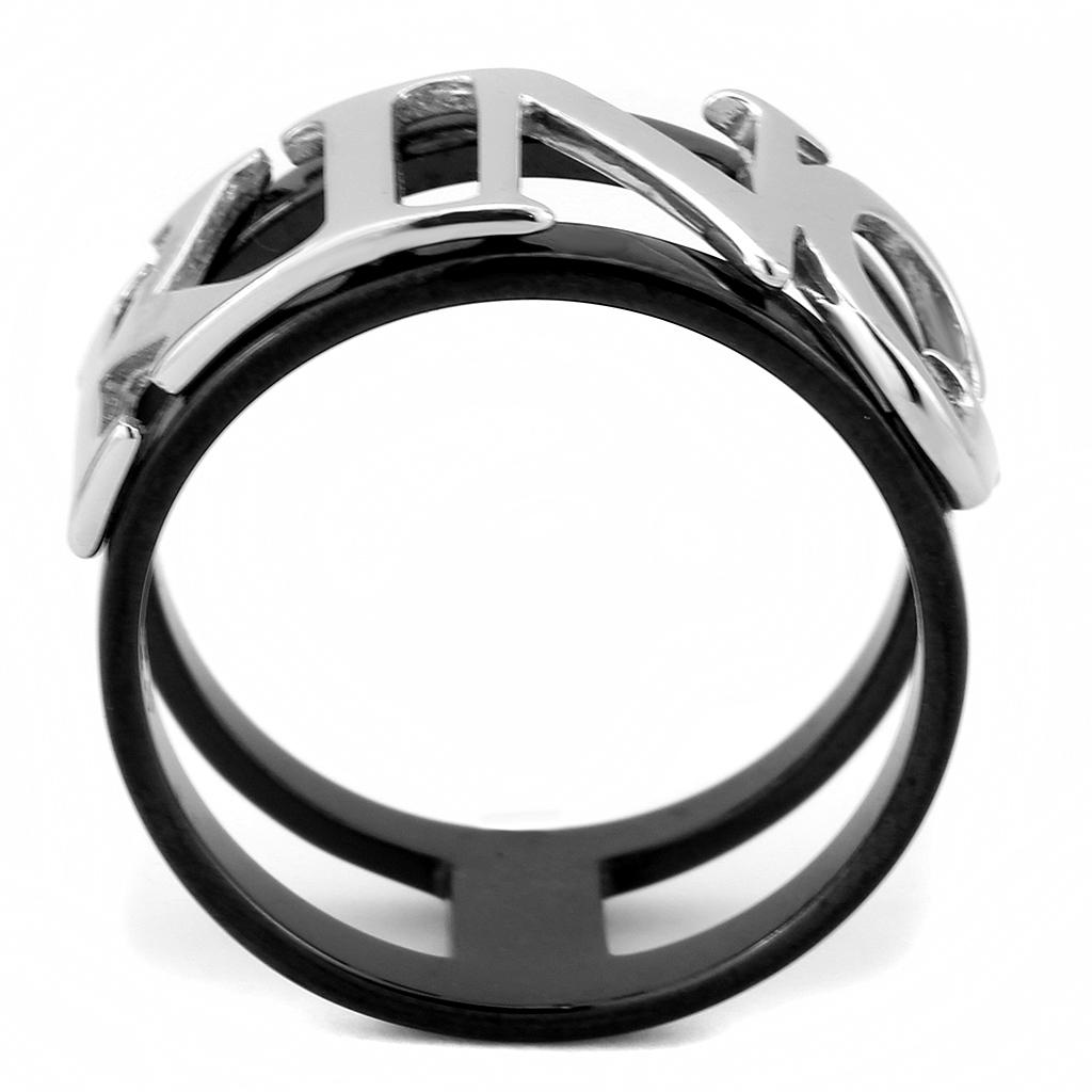 TK3583 - Two-Tone IP Black (Ion Plating) Stainless Steel Ring with No Stone