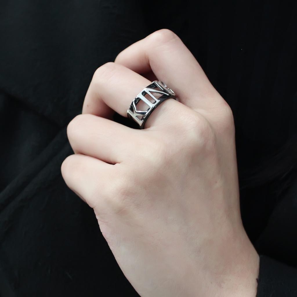 TK3583 - Two-Tone IP Black (Ion Plating) Stainless Steel Ring with No Stone