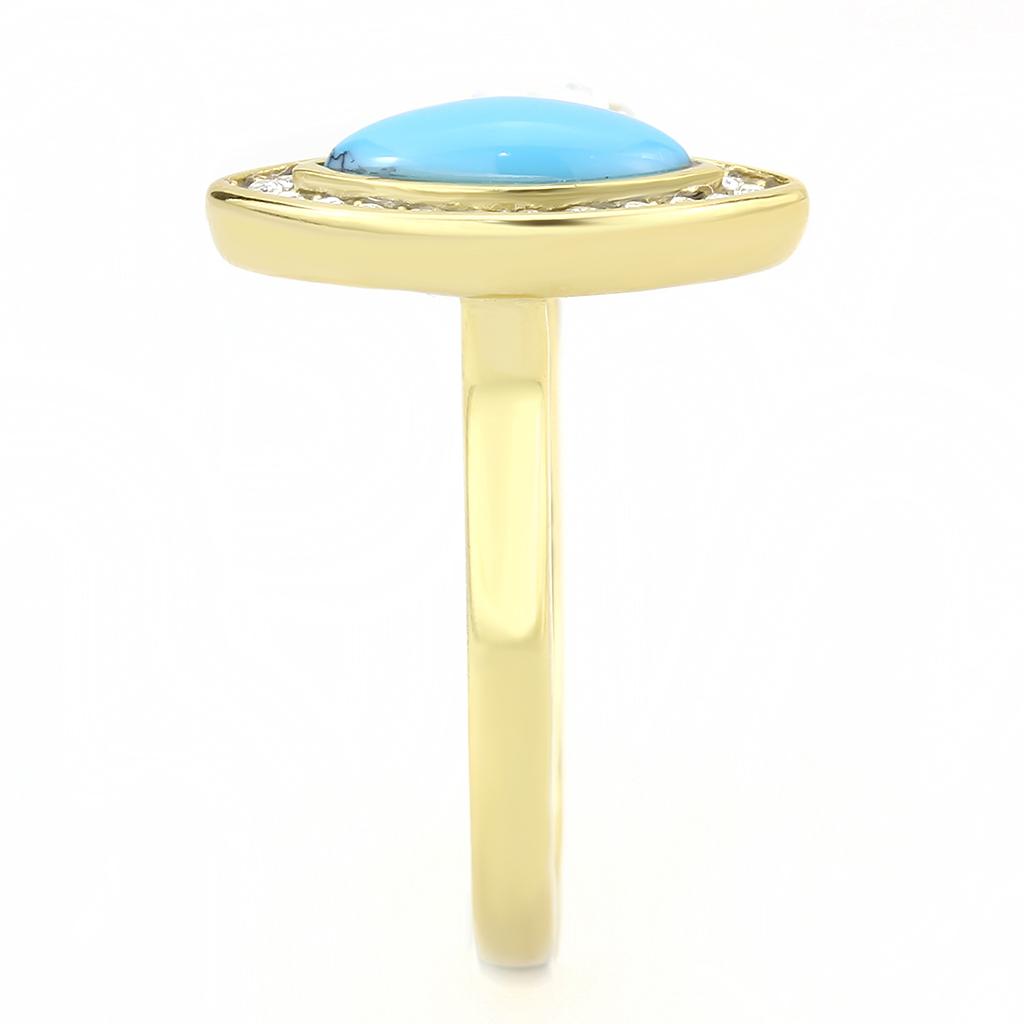 TK3592 - IP Gold(Ion Plating) Stainless Steel Ring with Synthetic Turquoise in Turquoise