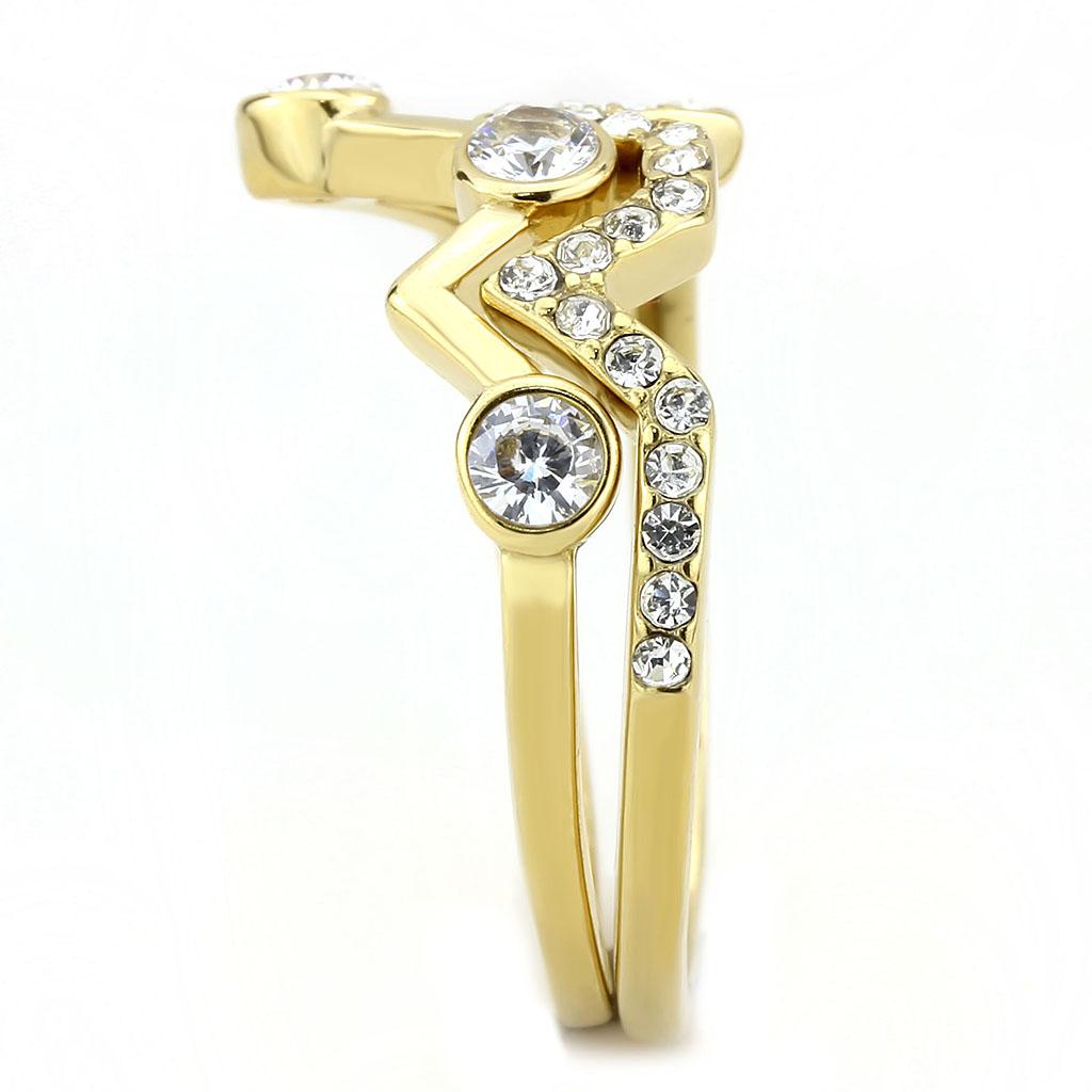 TK3596 - IP Gold(Ion Plating) Stainless Steel Ring with AAA Grade CZ  in Clear