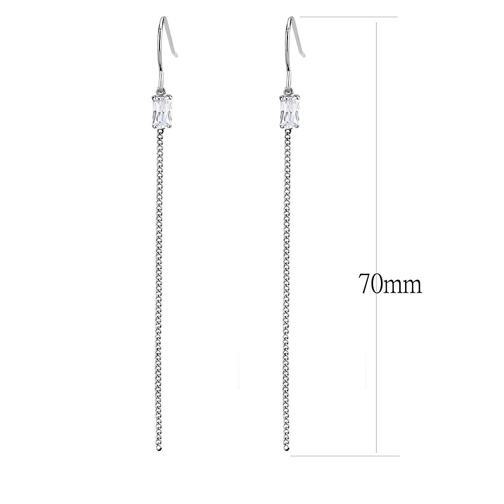 TK3599 - High polished (no plating) Stainless Steel Earrings with AAA Grade CZ  in Clear