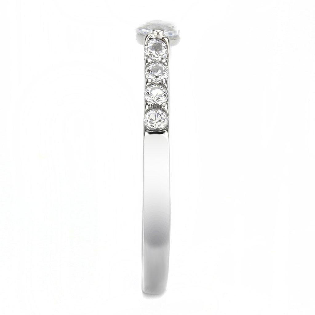 TK3607 - No Plating Stainless Steel Ring with AAA Grade CZ  in Clear