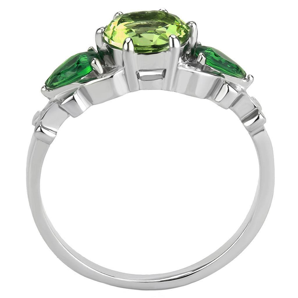 TK3610 - No Plating Stainless Steel Ring with Crystal in Peridot