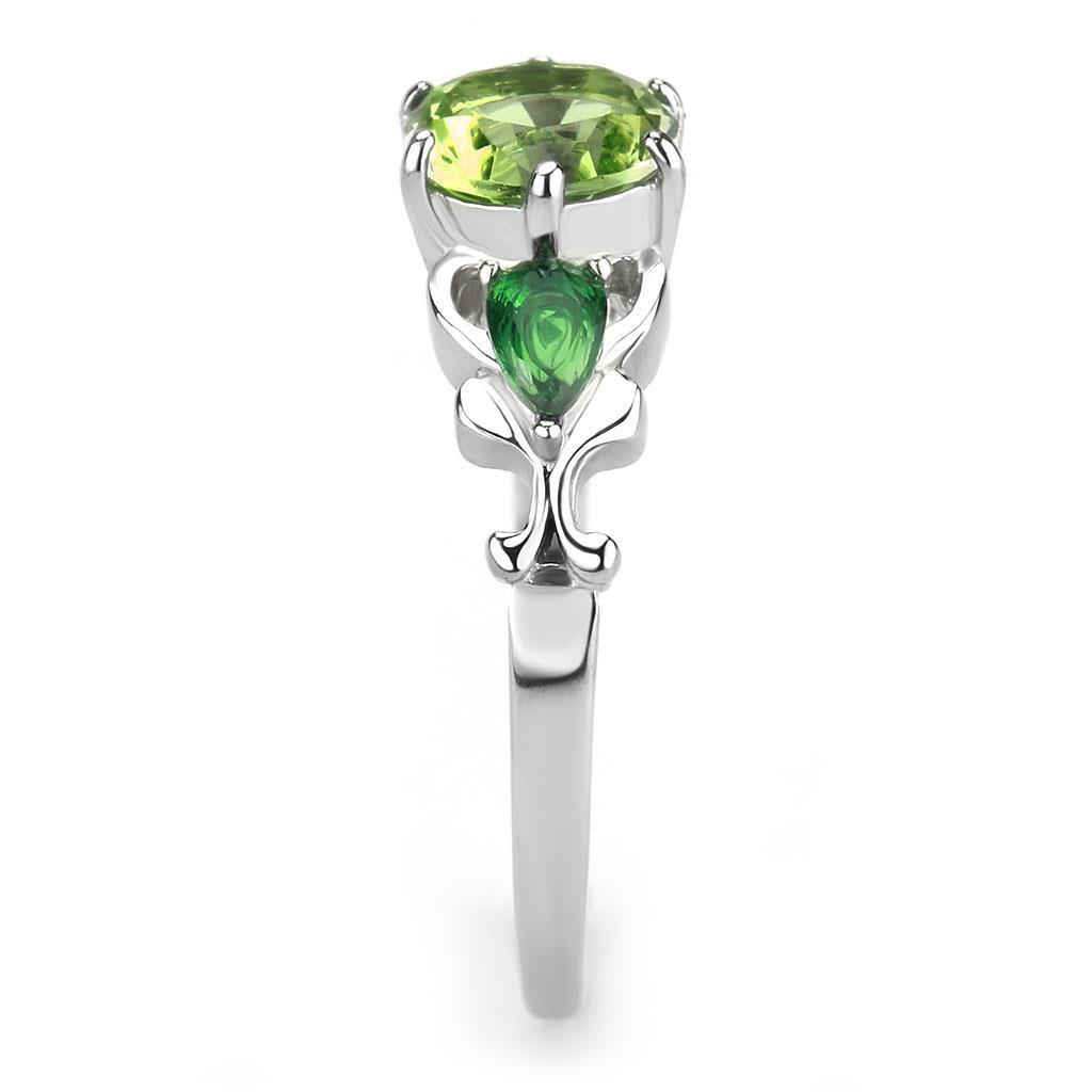 TK3610 - No Plating Stainless Steel Ring with Crystal in Peridot