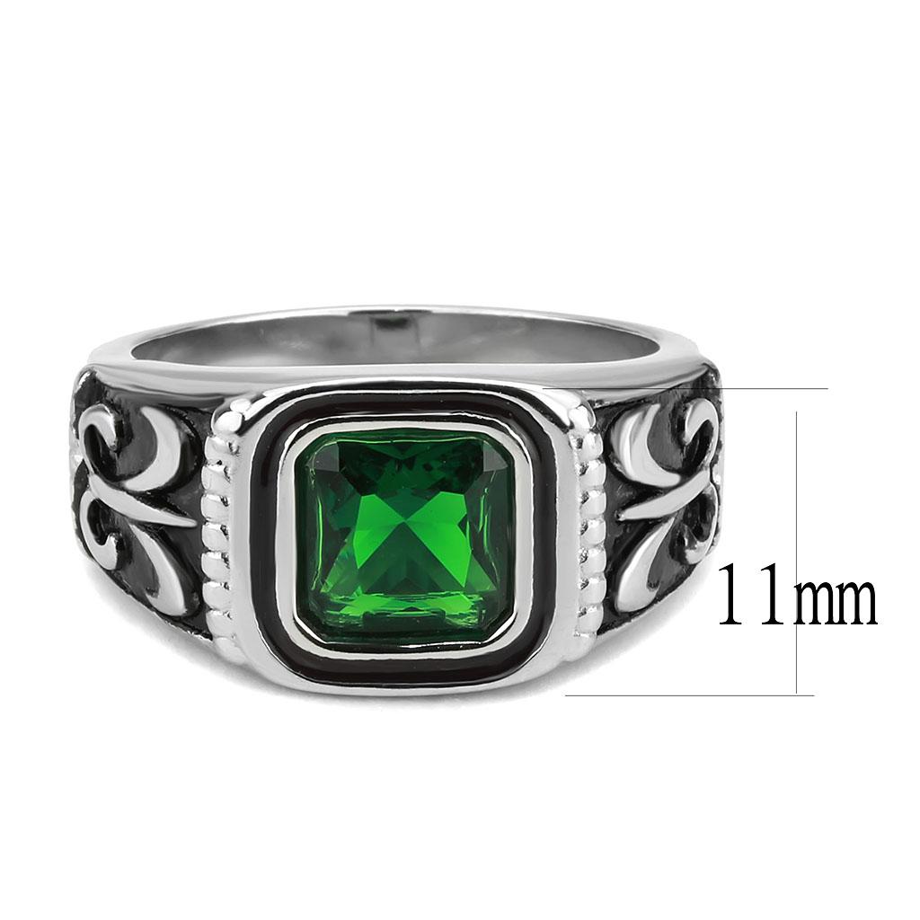 TK3616 - High polished (no plating) Stainless Steel Ring with Synthetic Synthetic Glass in Emerald