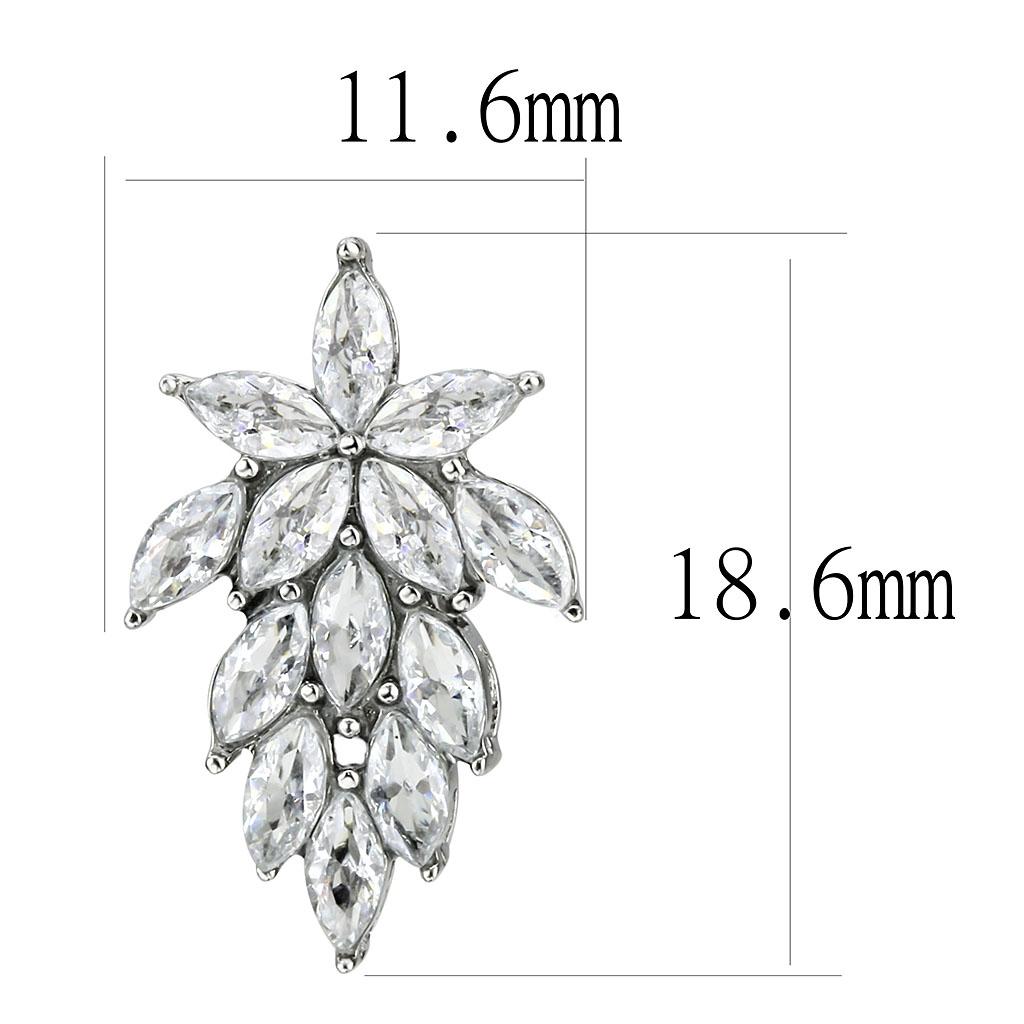 TK3654 - High polished (no plating) Stainless Steel Earrings with AAA Grade CZ  in Clear