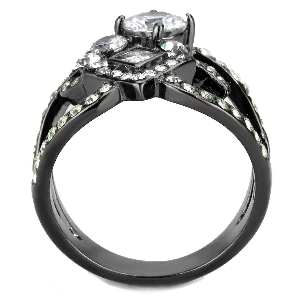 TK3690 - IP Light Black  (IP Gun) Stainless Steel Ring with AAA Grade CZ  in Clear