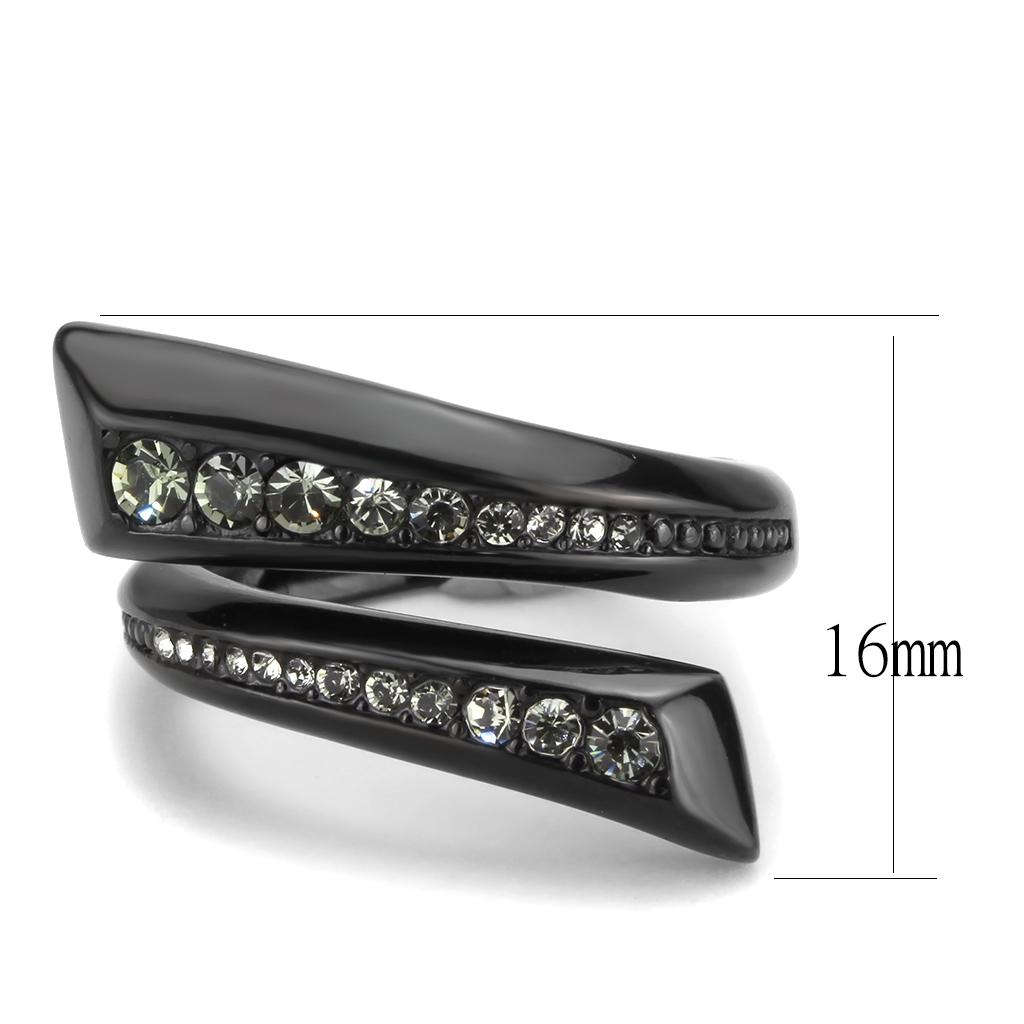 TK3692 - IP Black(Ion Plating) Stainless Steel Ring with Top Grade Crystal  in Black Diamond