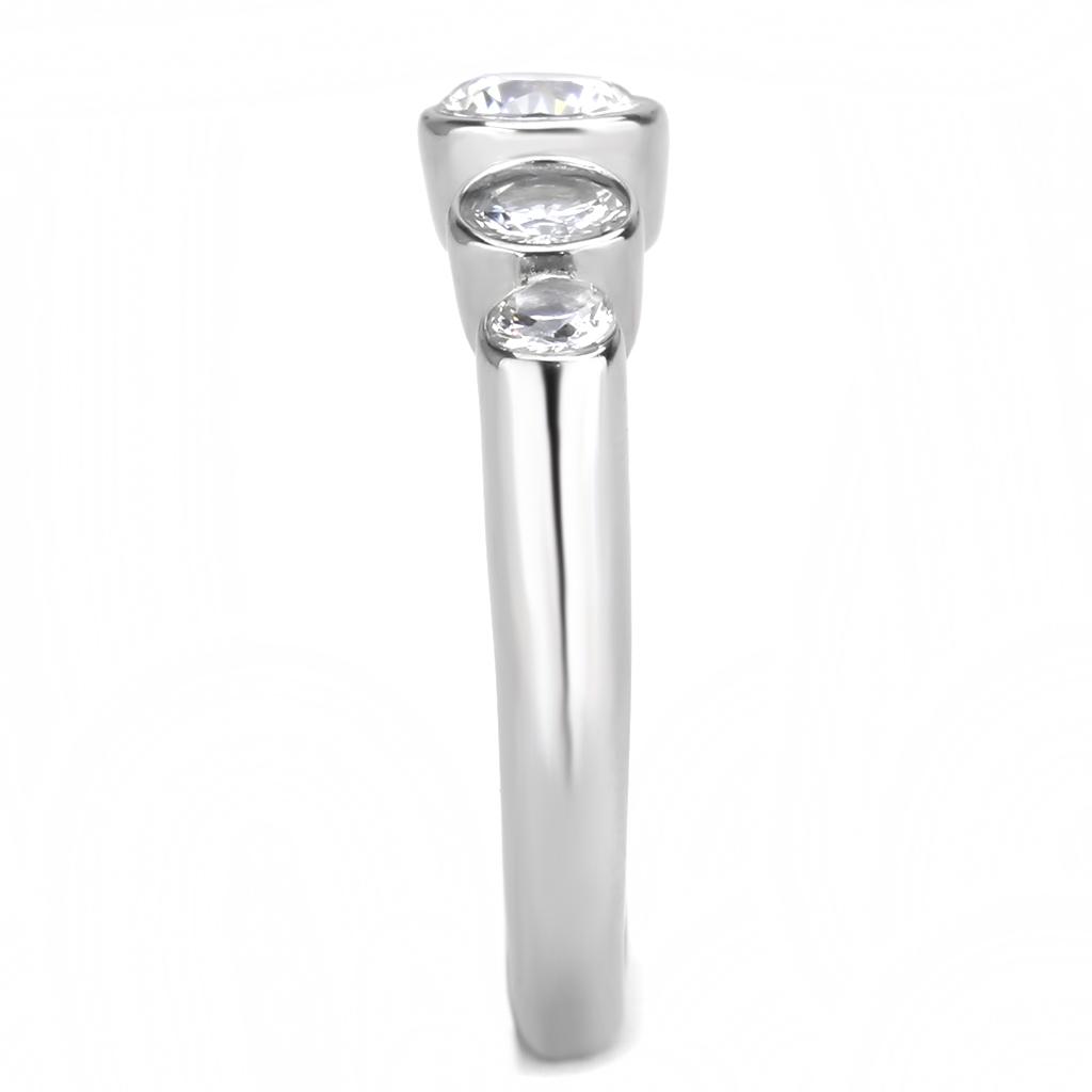 TK3697 - High polished (no plating) Stainless Steel Ring with AAA Grade CZ  in Clear