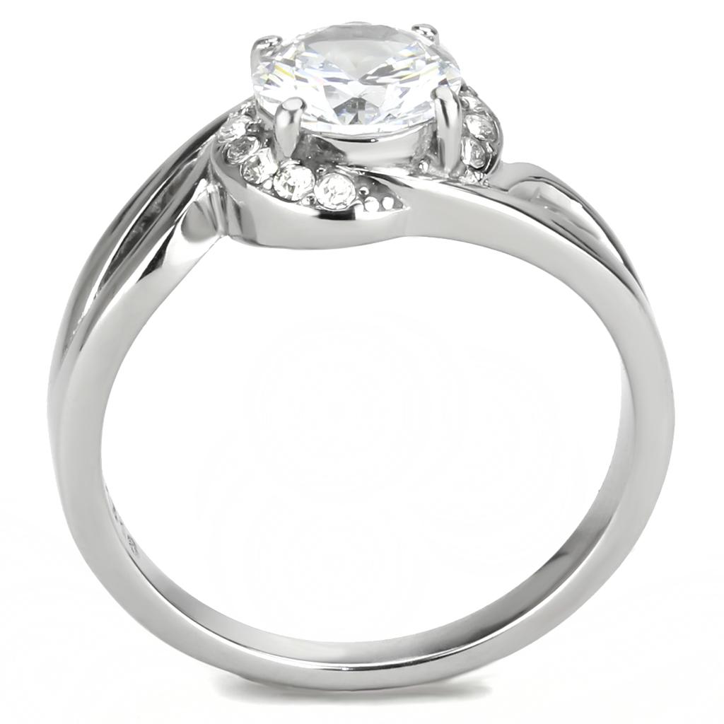 TK3701 - High polished (no plating) Stainless Steel Ring with AAA Grade CZ  in Clear