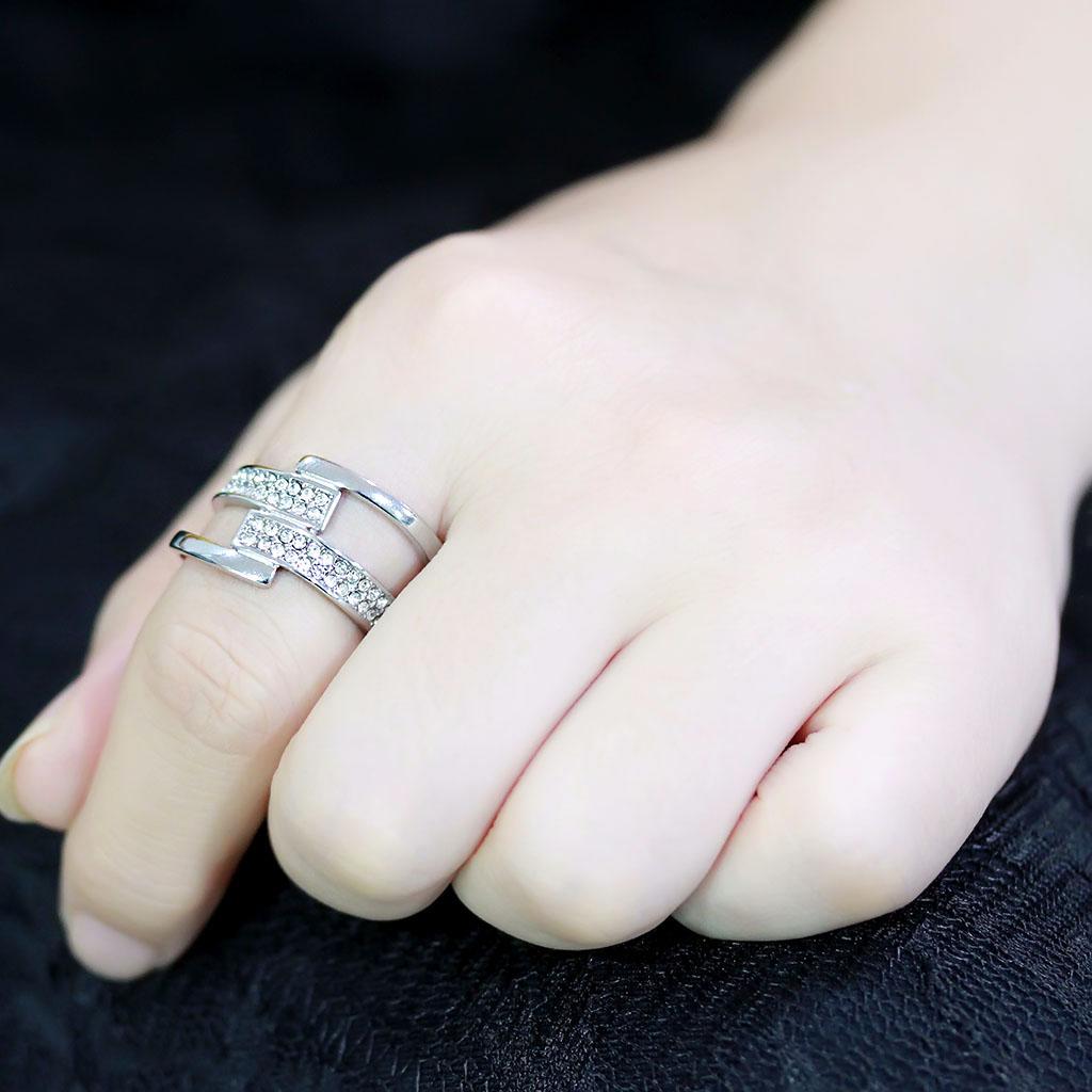 TK3702 - High polished (no plating) Stainless Steel Ring with Top Grade Crystal  in Clear