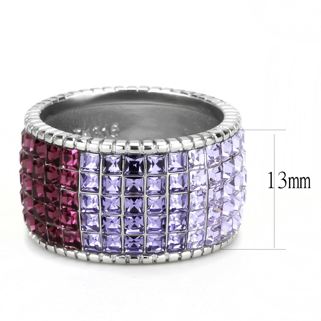 TK3703 - High polished (no plating) Stainless Steel Ring with Top Grade Crystal  in Multi Color