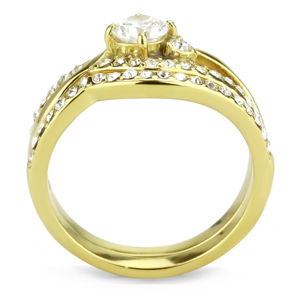 TK3708 - IP Gold(Ion Plating) Stainless Steel Ring with AAA Grade CZ  in Clear