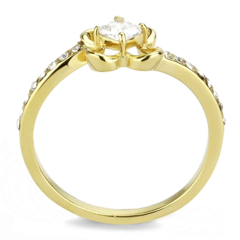 TK3711 - IP Gold(Ion Plating) Stainless Steel Ring with AAA Grade CZ  in Clear