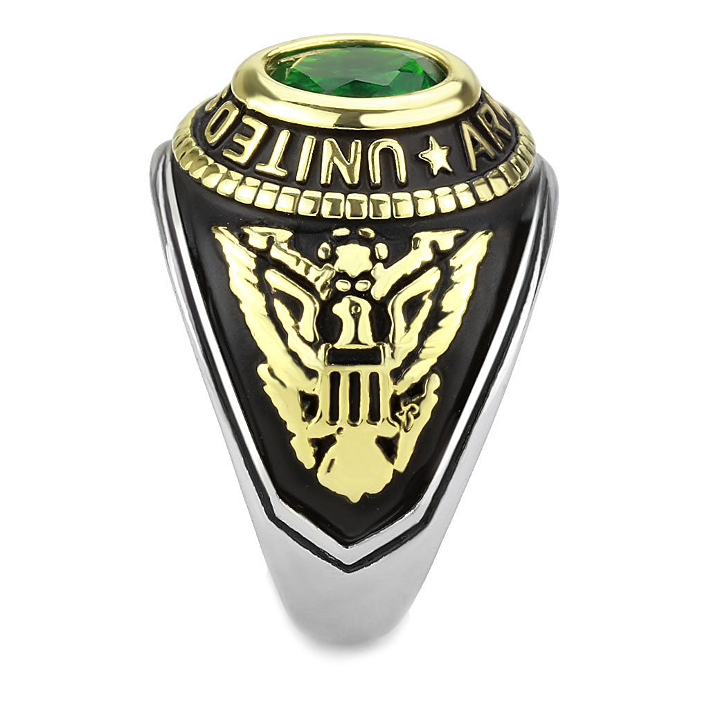 TK3724 - Two-Tone IP Gold (Ion Plating) Stainless Steel Ring with Synthetic Synthetic Glass in Emerald