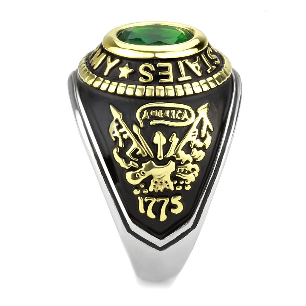 TK3724 - Two-Tone IP Gold (Ion Plating) Stainless Steel Ring with Synthetic Synthetic Glass in Emerald