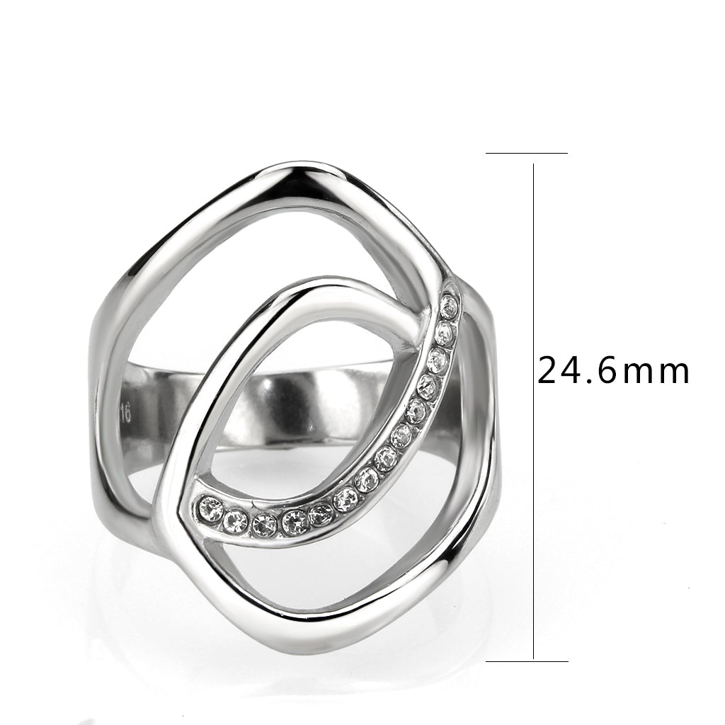 TK3731 High polished Stainless Steel Ring with Top Grade Crystal in Clear