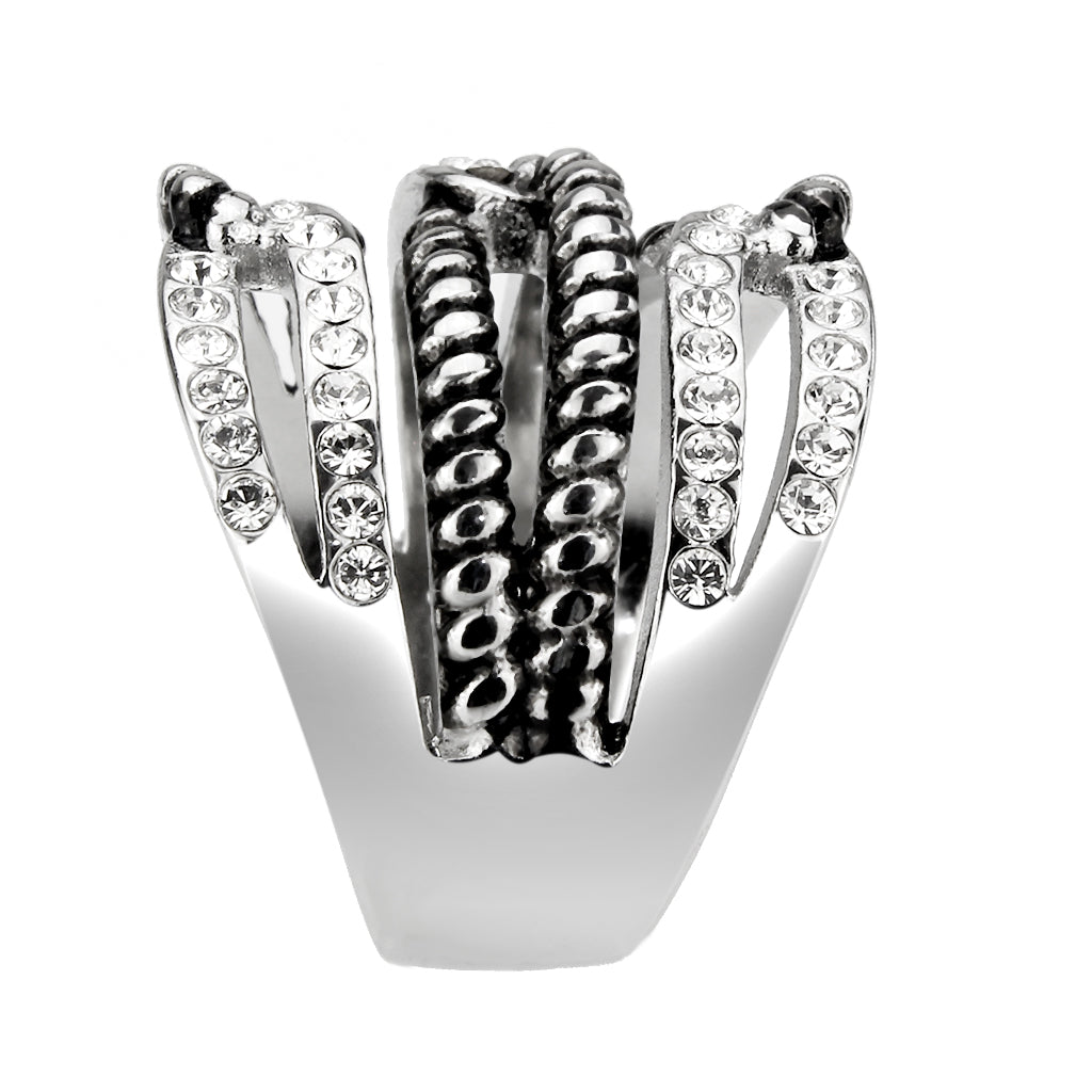 TK3733 High polished Stainless Steel Ring with Top Grade Crystal in Clear